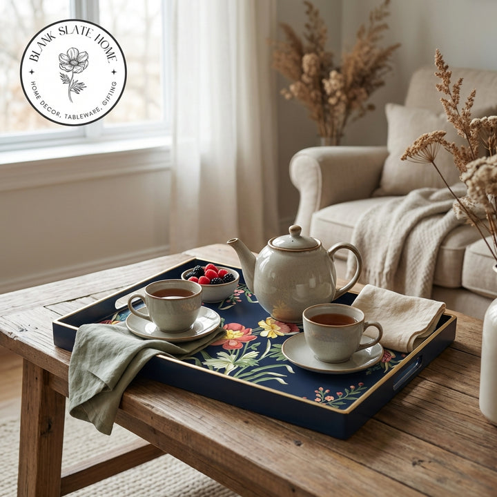 HAND PAINTED - SERVING TRAY RECTANGLE SLIM - MIDNIGHT BLUE