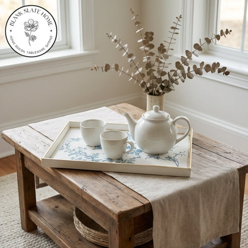 HAND PAINTED - SERVING TRAY RECTANGLE SLIM - WHITE SUMMER