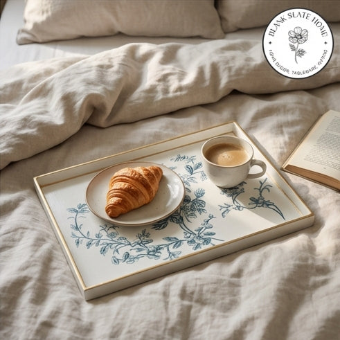 HAND PAINTED - SERVING TRAY RECTANGLE SLIM - WHITE SUMMER
