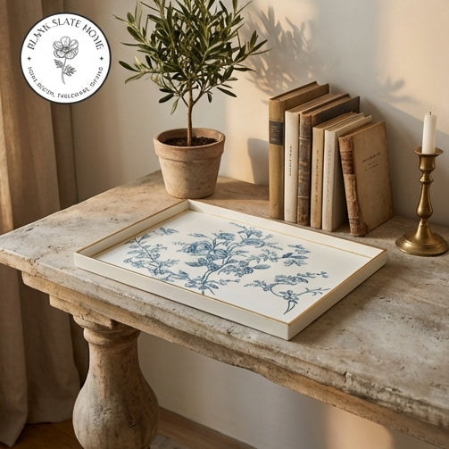 HAND PAINTED - SERVING TRAY RECTANGLE SLIM - WHITE SUMMER