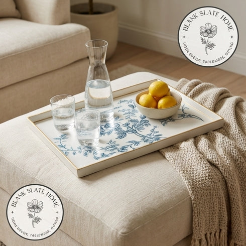 HAND PAINTED - SERVING TRAY RECTANGLE SLIM - WHITE SUMMER