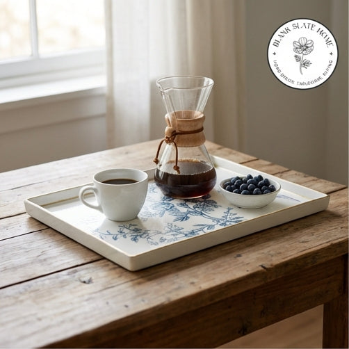 HAND PAINTED - SERVING TRAY RECTANGLE SLIM - WHITE SUMMER