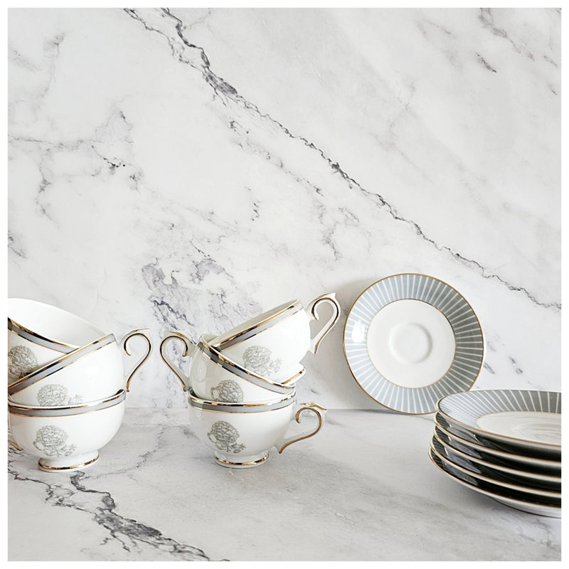 Porcelain - Macchiato Cup & Saucer Set of 12 Pieces in a Gift Box - Ash Grey