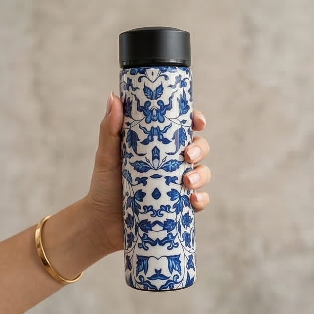 INSULATED SWEAT BOTTLE - 500 ML - INDIGO BLUE FLORAL