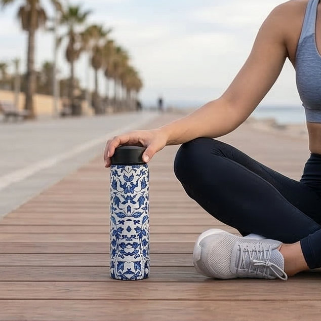 INSULATED SWEAT BOTTLE - 500 ML - INDIGO BLUE FLORAL
