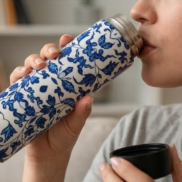 INSULATED SWEAT BOTTLE - 500 ML - INDIGO BLUE FLORAL