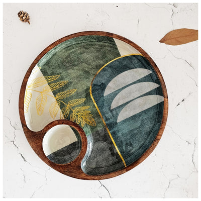 Chip & Dip Platter - Side Bowl -Abstract Golden Leaf