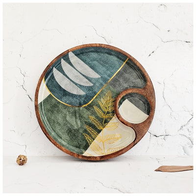 Chip & Dip Platter - Side Bowl -Abstract Golden Leaf