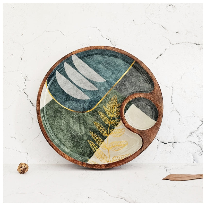 Chip & Dip Platter - Side Bowl -Abstract Golden Leaf