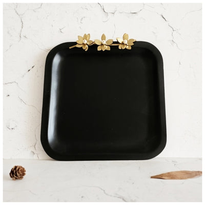 Luxe Gifting - Square Tray - Gold Leaf with Pearl - Black