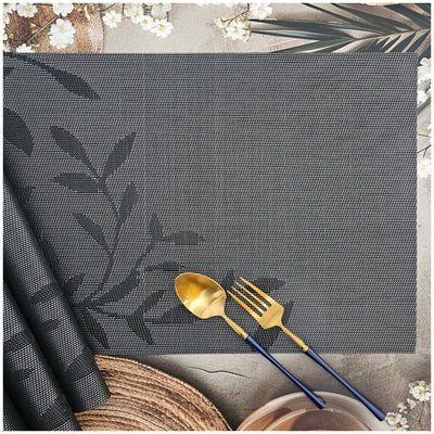 WIPE CLEAN TABLEMATS/PLACEMATS - RECTANGLE - GREY - LEAF