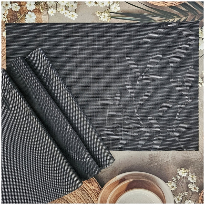 WIPE CLEAN TABLEMATS/PLACEMATS - RECTANGLE - GREY - LEAF