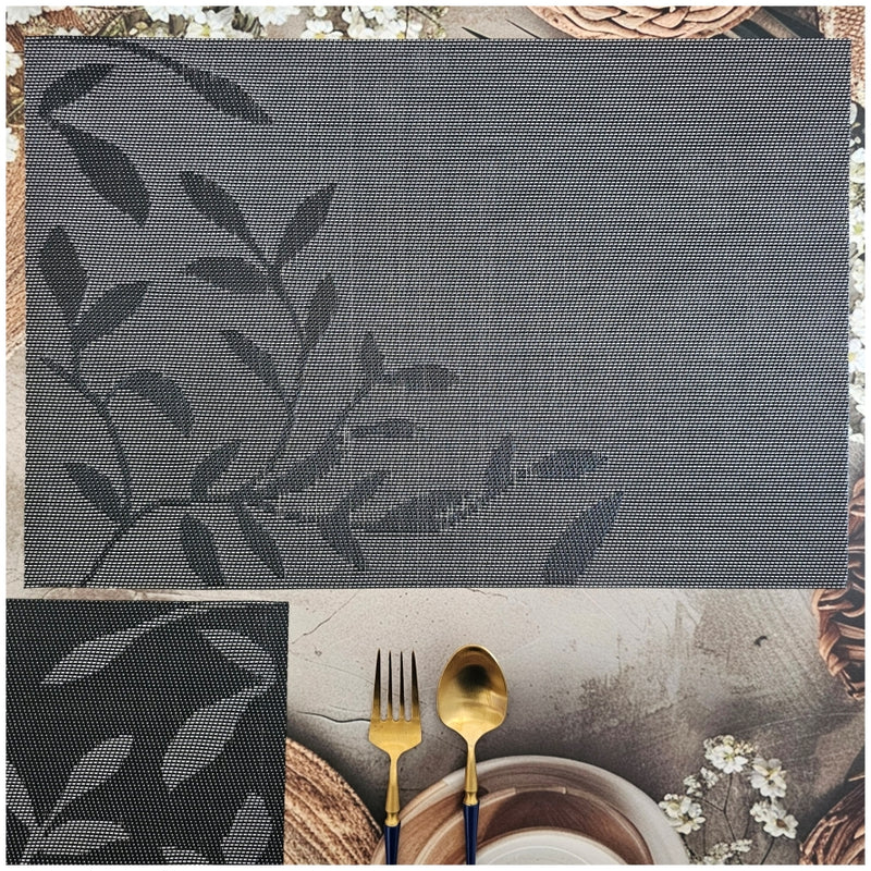 WIPE CLEAN TABLEMATS/PLACEMATS - RECTANGLE - GREY - LEAF