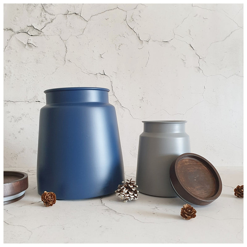Metal - Storage Jar - Set of 2 - Blue & Grey