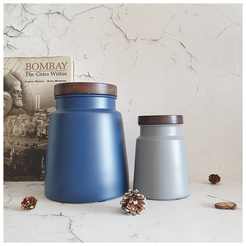 Metal - Storage Jar - Set of 2 - Blue & Grey