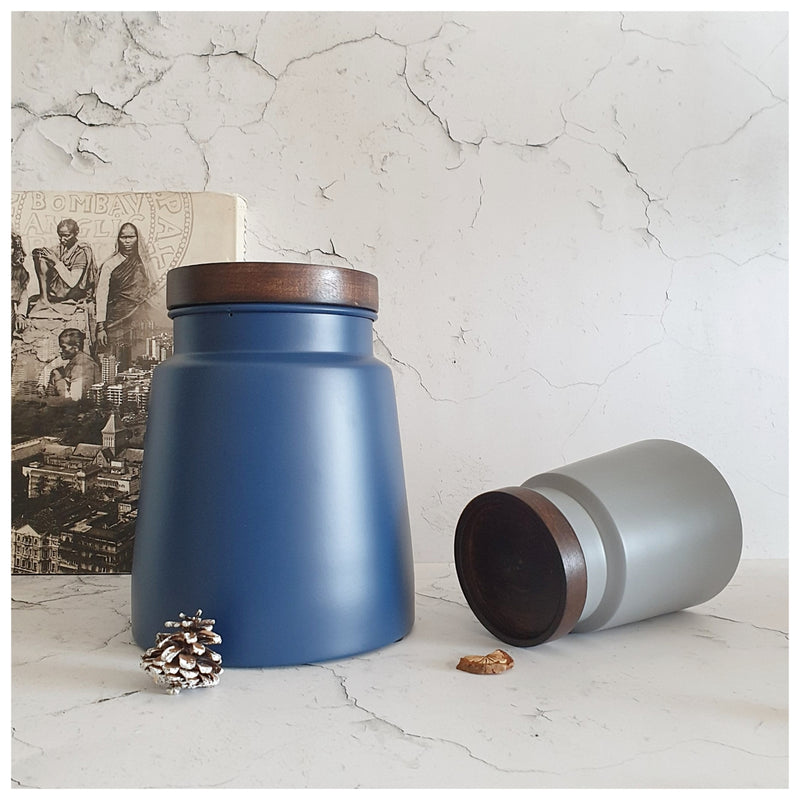 Metal - Storage Jar - Set of 2 - Blue & Grey