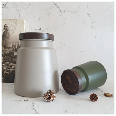 Metal - Storage Jar - Set of 2 - Green & Beige