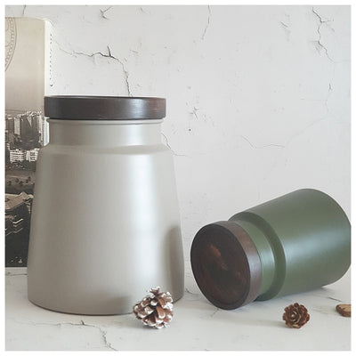 Metal - Storage Jar - Set of 2 - Green & Beige