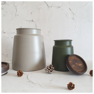 Metal - Storage Jar - Set of 2 - Green & Beige