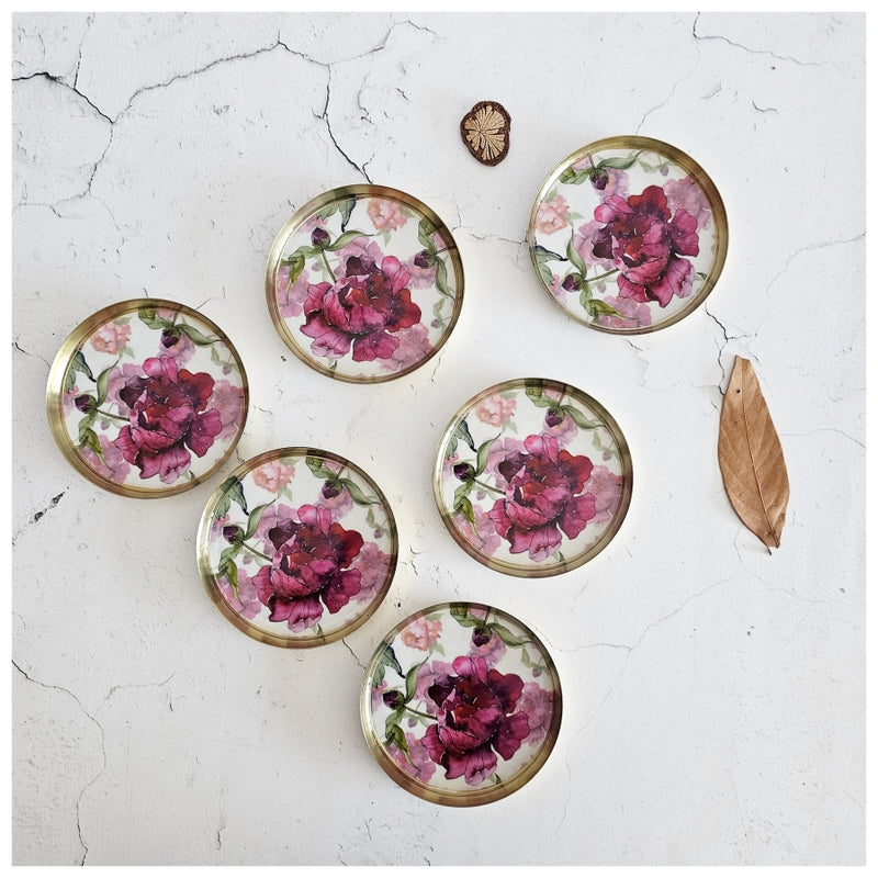 COASTERS, METAL (Set Of 6) - COUNTRY ROSE