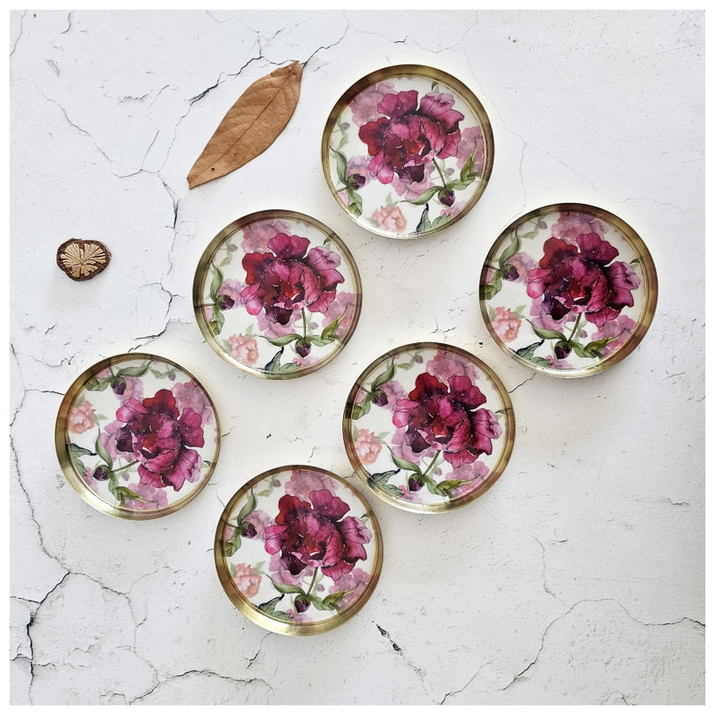COASTERS, METAL (Set Of 6) - COUNTRY ROSE