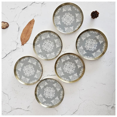 COASTERS, METAL (Set Of 6) - GREY ABSTRACT