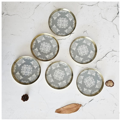 COASTERS, METAL (Set Of 6) - GREY ABSTRACT