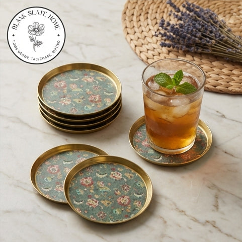 COASTERS, METAL (Set Of 6) - EARTHY MEADOW