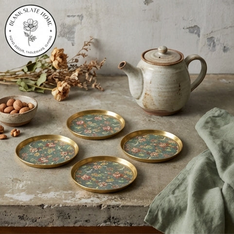 COASTERS, METAL (Set Of 6) - EARTHY MEADOW