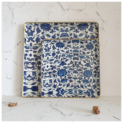 Metal Platter & Tray (Square, Set of 2) - Indigo Blue