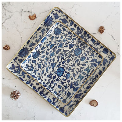 Metal Platter & Tray (Square, Set of 2) - Indigo Blue