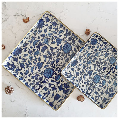 Metal Platter & Tray (Square, Set of 2) - Indigo Blue