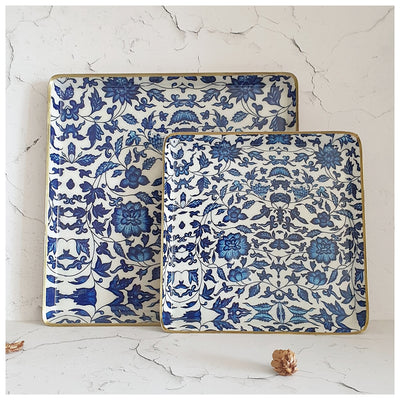 Metal Platter & Tray (Square, Set of 2) - Indigo Blue