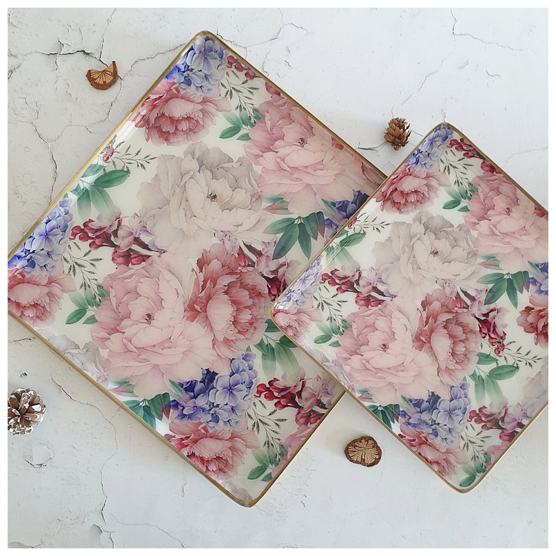 Metal Platter & Tray (Square, Set of 2) - Fuschia