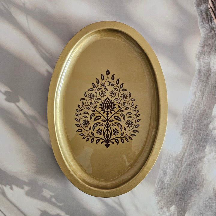 Metal Platter Oval - Gift Set - Motif Maroon