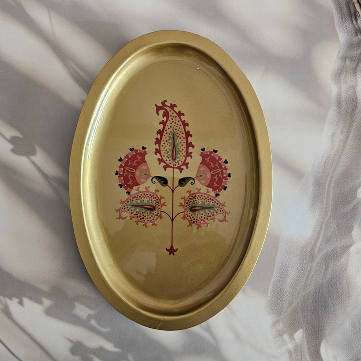 Metal Platter Oval - Gift Set - Motif Mughal Pink Floral