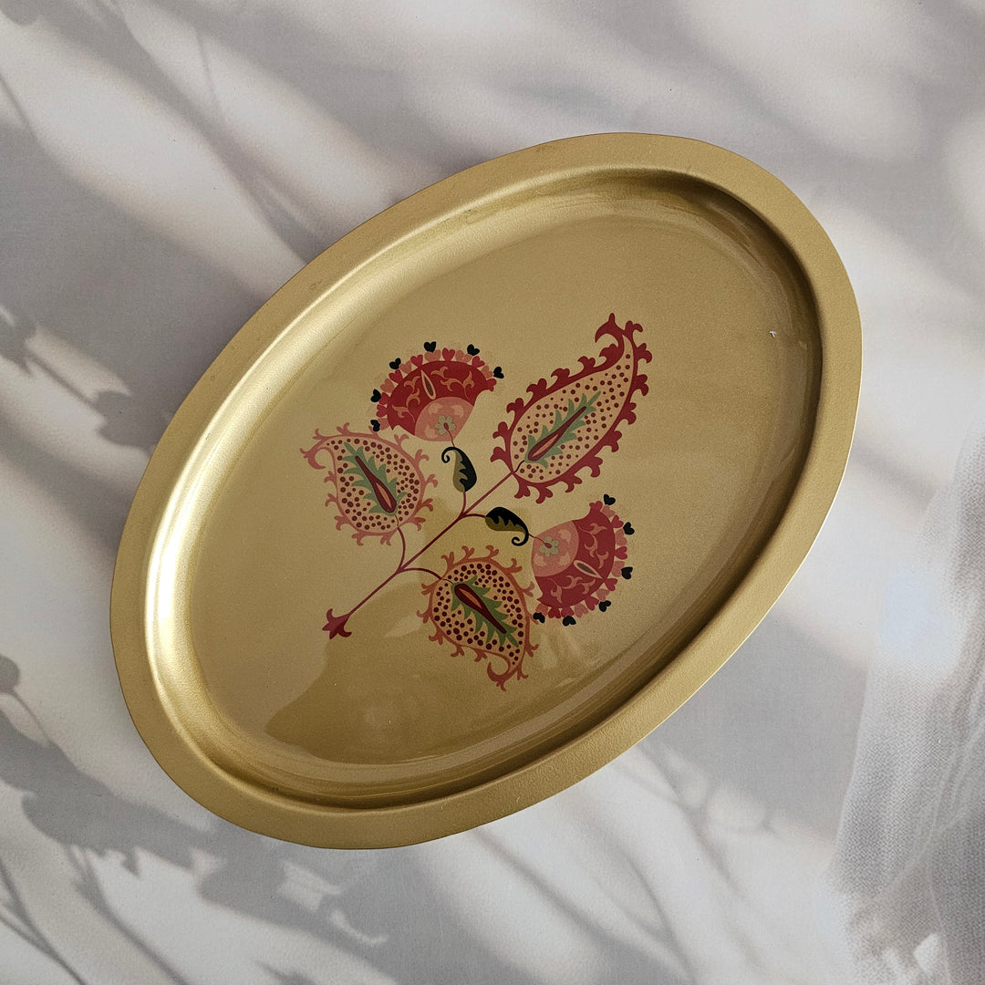 Metal Platter Oval - Gift Set - Motif Mughal Pink Floral