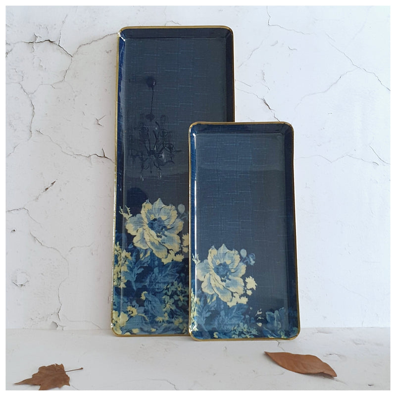 Metal Platter & Tray (Rectangle, Set of 2) - Denim Blue