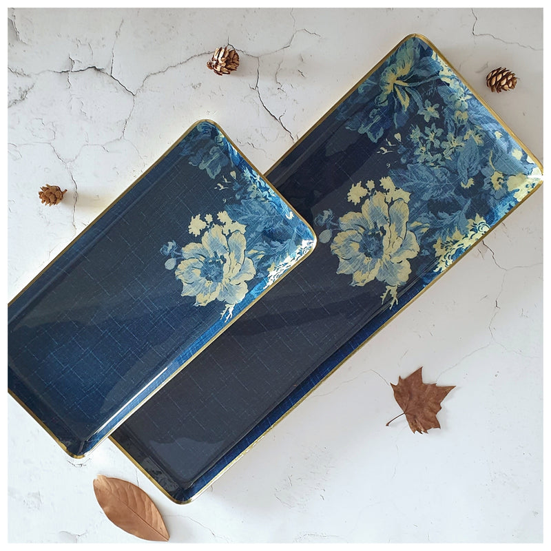 Metal Platter & Tray (Rectangle, Set of 2) - Denim Blue
