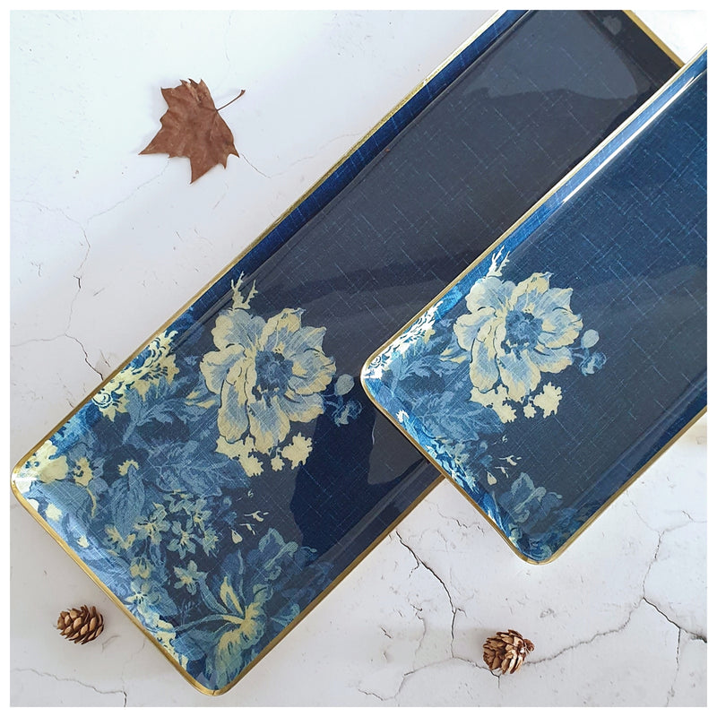 Metal Platter & Tray (Rectangle, Set of 2) - Denim Blue