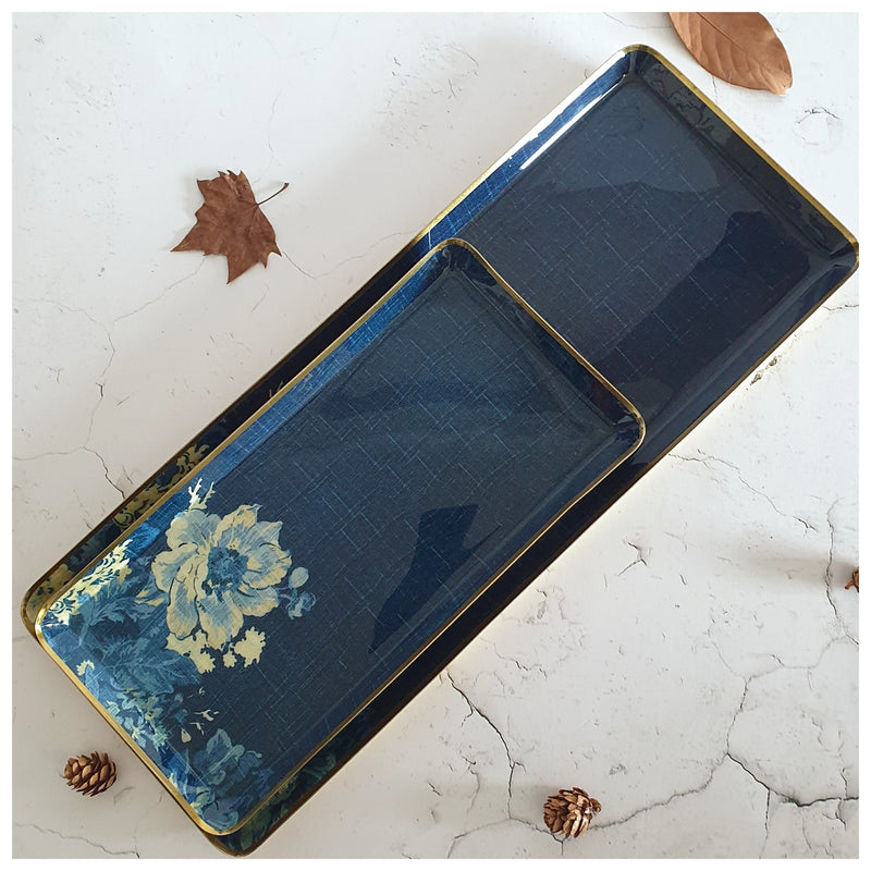 Metal Platter & Tray (Rectangle, Set of 2) - Denim Blue