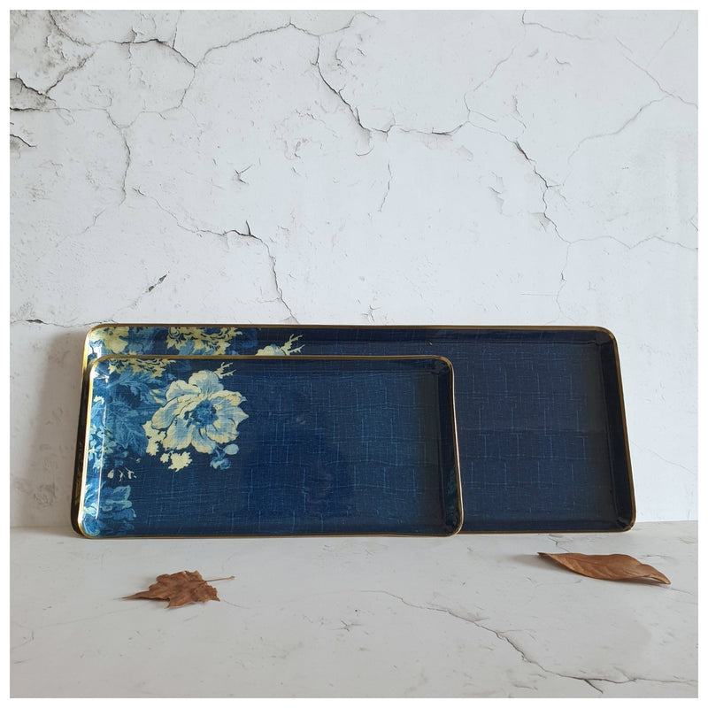 Metal Platter & Tray (Rectangle, Set of 2) - Denim Blue