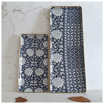 Metal Platter & Tray (Rectangle, Set of 2) - Berlin Blue