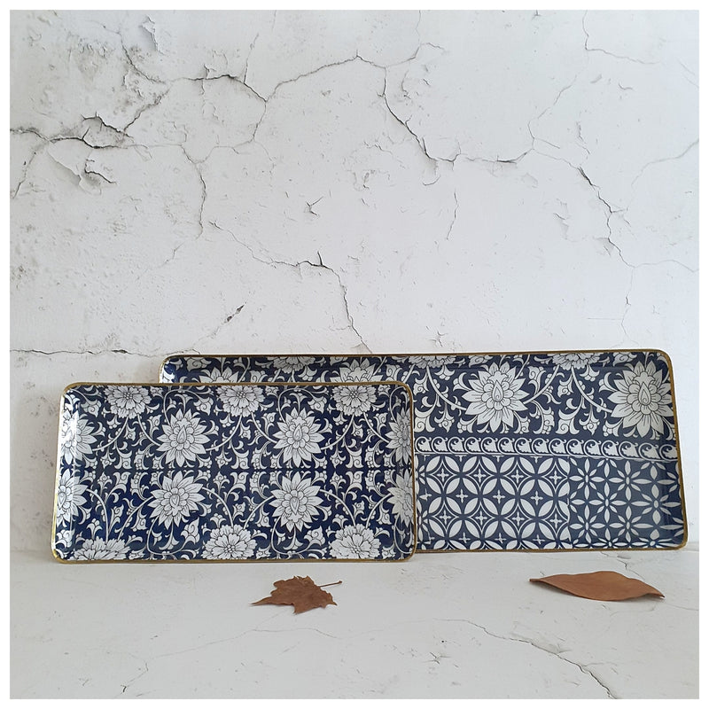 Metal Platter & Tray (Rectangle, Set of 2) - Berlin Blue