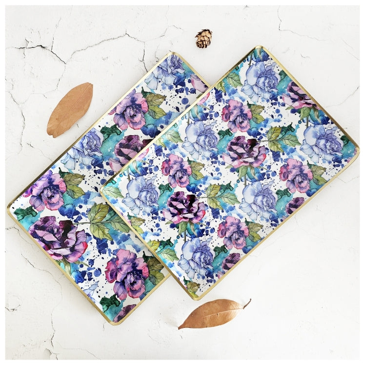 Metal Platter Gift Set (2 Rectangle & 1 Square, Set of 3) - Iris Bloom