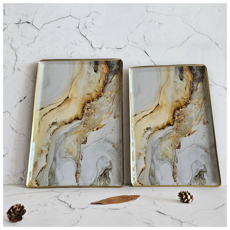 Metal Platter & Tray (Rectangle, Set of 2) - The Wave