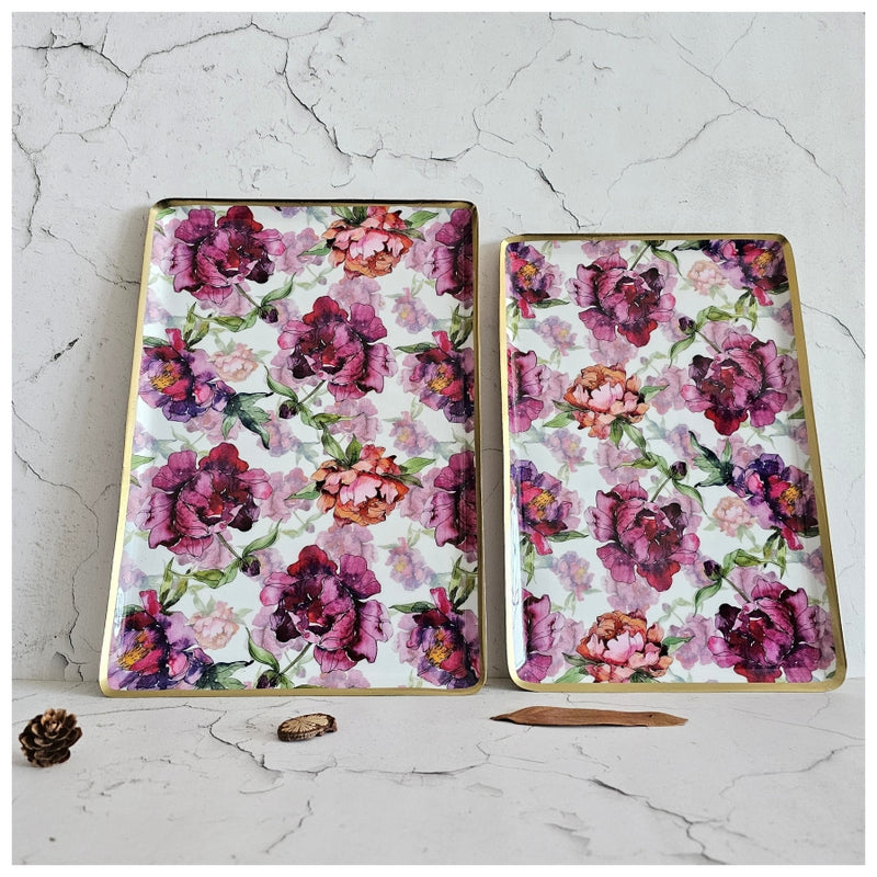 Metal Platter & Tray (Rectangle, Set of 2) - Country Rose