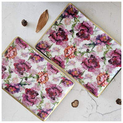 Metal Platter & Tray (Rectangle, Set of 2) - Country Rose