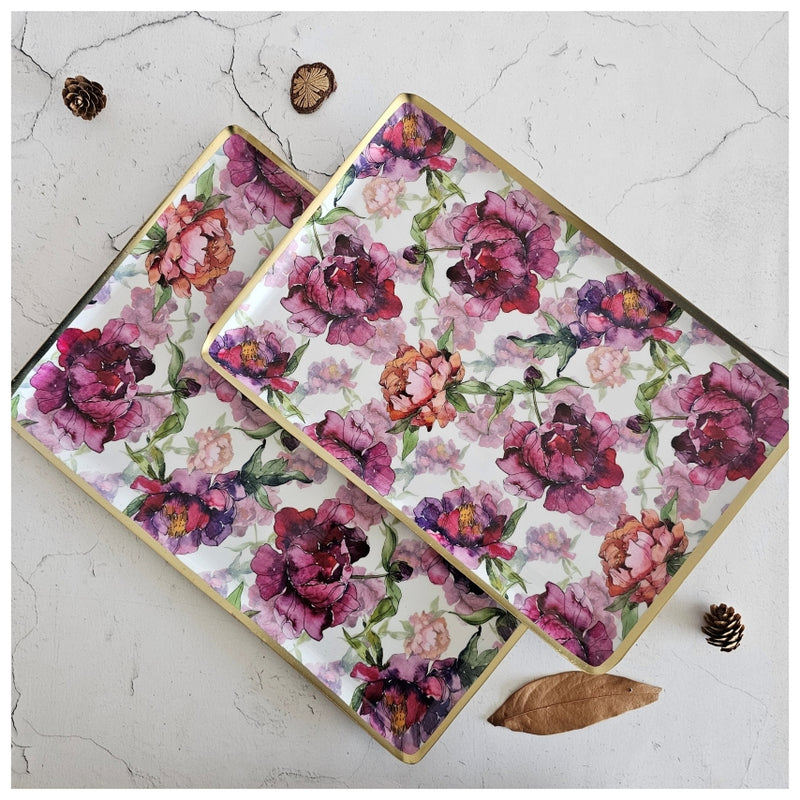 Metal Platter & Tray (Rectangle, Set of 2) - Country Rose