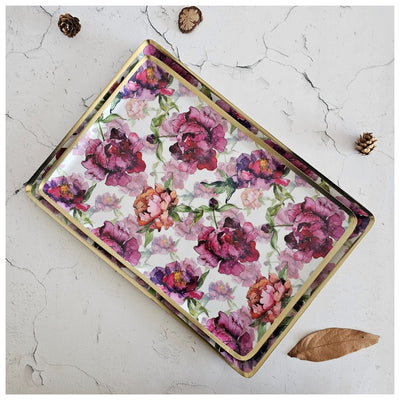 Metal Platter & Tray (Rectangle, Set of 2) - Country Rose